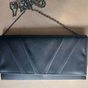 Vintage Black Satin Pleated Evening Bag Chain Shoulder Strap Clutch Envelope